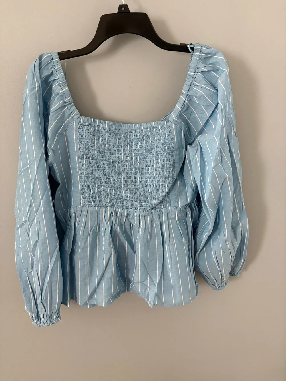 Light Blue Striped Peasant Blouse